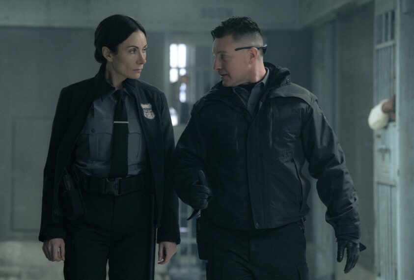 L-R: Laura Benanti as Cindy Stephens and Lane Garrison as Carney in Mayor of Kingstown episode 1, season 4, streaming on Paramount+, 2025. Credit: Dennis P. Mong Jr./Paramount+